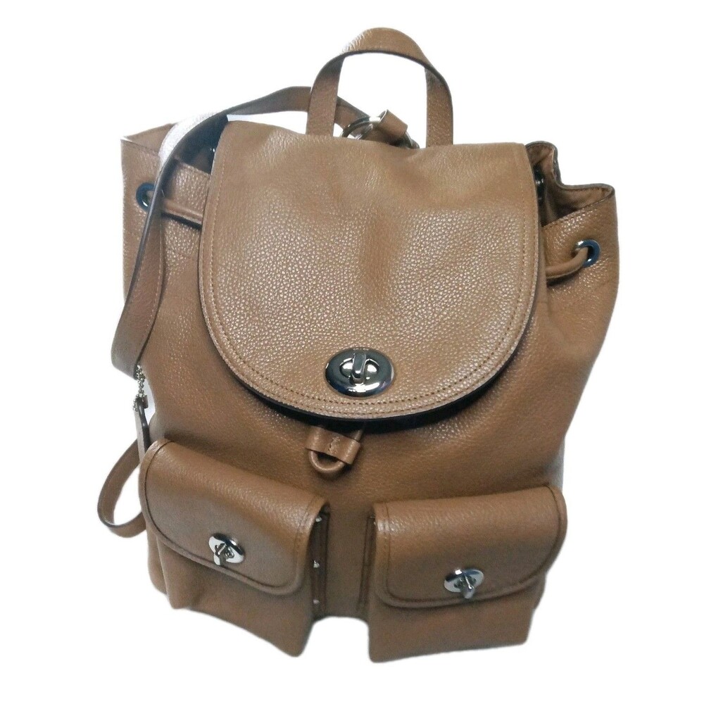 Coach Turnlock Rucksack 37582 Backpack Brown Pebble Leather Bag Retail $398 - Picture 3 of 13